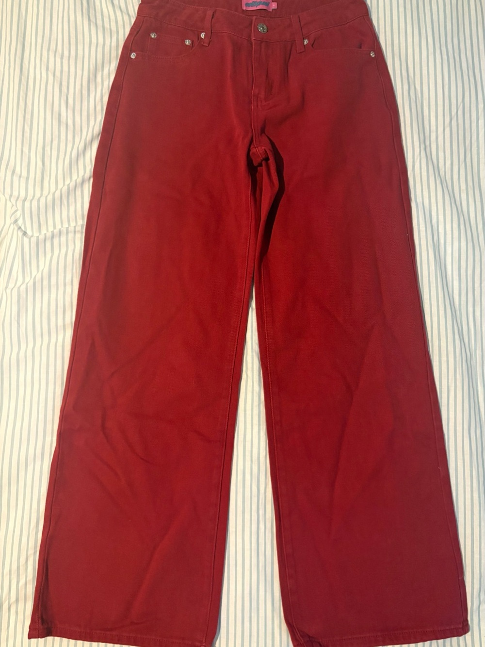 Edikted Red Wide Leg Jeans Size S High Rise Straight Leg Y2K Skater Pants